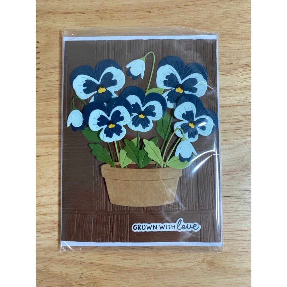Pansy Flower Pot Card Handmade Floral Greeting Card Cute A2 Blank Inside